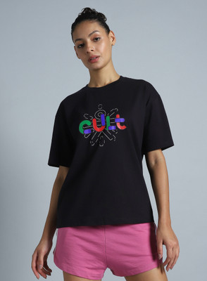 Cult Graphic Print Women Round Neck Black T-Shirt