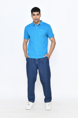 PASSPORT Solid Men Polo Neck Blue T-Shirt