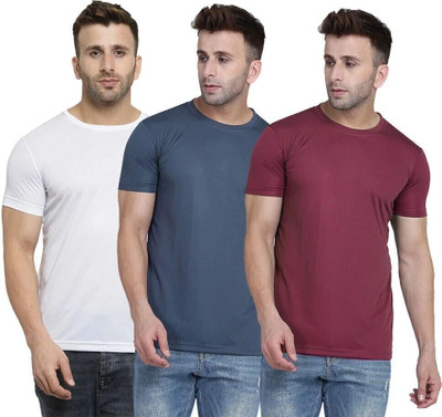 TQH Solid Men Round Neck White, Maroon, Grey T-Shirt