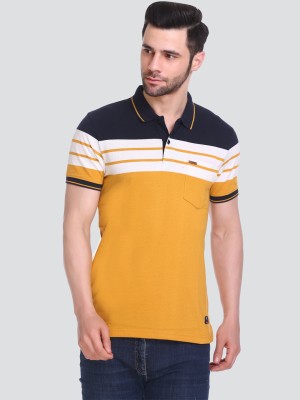 TUCK INN Striped Men Polo Neck Yellow T-Shirt