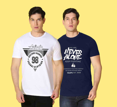 WOOSTRO Typography Men Round Neck Blue, White T-Shirt