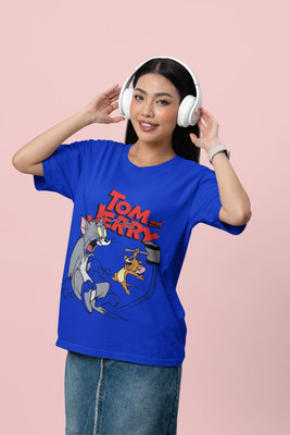 Clori Solid Women Round Neck Blue T-Shirt