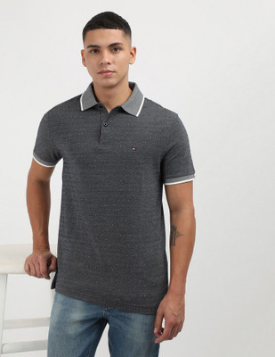 TOMMY HILFIGER Geometric Print Men Polo Neck Grey T-Shirt