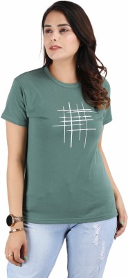 AAPRE Printed Women Round Neck Green T-Shirt