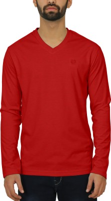 CELSIUS Solid Men V Neck Red T-Shirt