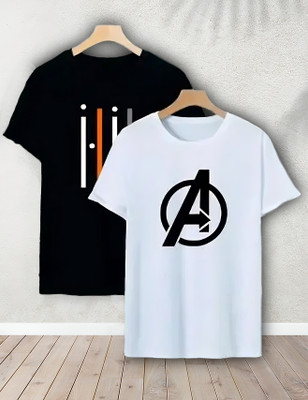 wike denims Printed Men Round Neck Black, White T-Shirt