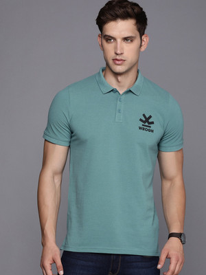 WROGN Solid Men Polo Neck Green T-Shirt