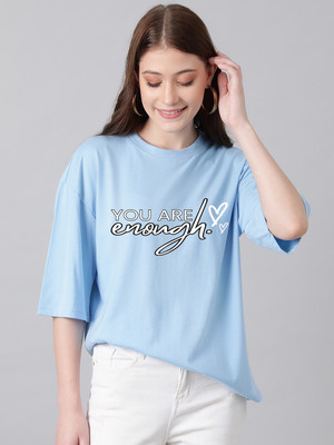 KOTTY Printed Women Round Neck Blue T-Shirt