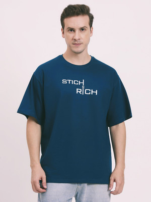 STICHRICH Solid Men Round Neck Light Blue T-Shirt