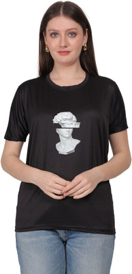 SAURABHQ Graphic Print Women Round Neck Black T-Shirt