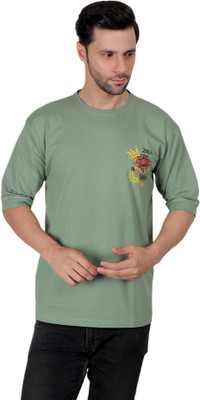 ZULX Printed Men Round Neck Light Green T-Shirt