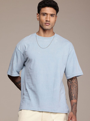 Roadster Solid Men Round Neck Blue T-Shirt