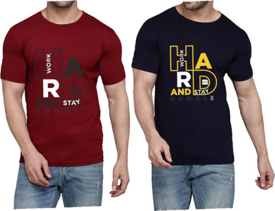 WOOSTRO Typography Men Round Neck Maroon, Dark Blue T-Shirt
