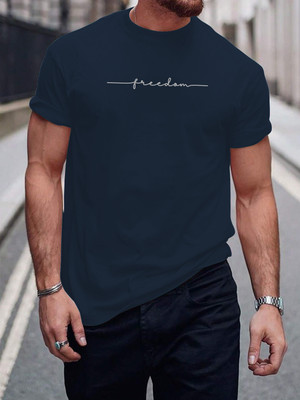 KAJARU Printed Men Round Neck Dark Blue T-Shirt
