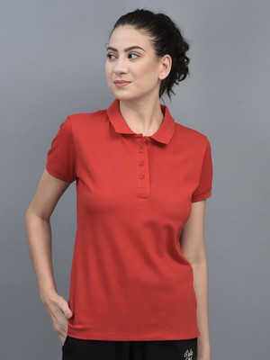 The Classic Togs Solid Women Polo Neck Red T-Shirt