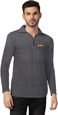 GEUM Solid Men Polo Neck Grey T-Shirt