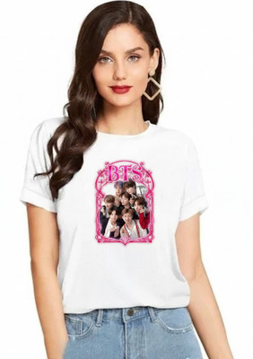 manavgifts Printed Women Round Neck White T-Shirt