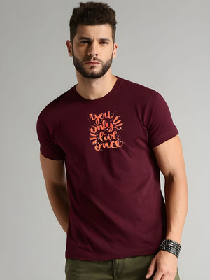 SZN Graphic Print Men Round Neck Maroon T-Shirt