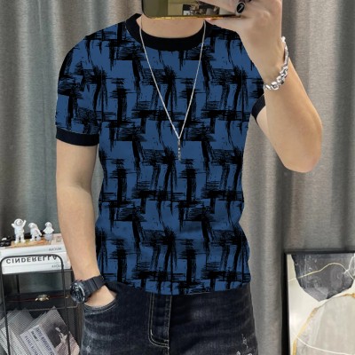 KAJARU Printed Men Round Neck Blue T-Shirt