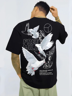 LEWEL Graphic Print Men Round Neck Black T-Shirt