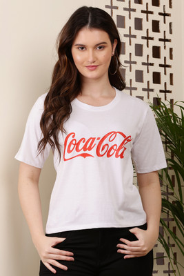 DIVAAS Printed Women Round Neck White T-Shirt