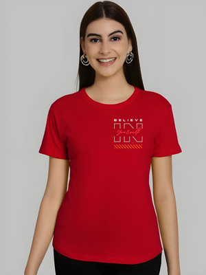 SZN Graphic Print Women Round Neck Red T-Shirt