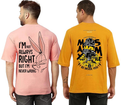 Clothy Trend Printed Men Round Neck Pink, Yellow T-Shirt