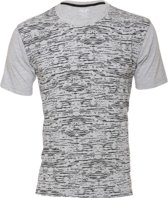 HouseOfCommon Printed Women Round Neck Black, Grey T-Shirt