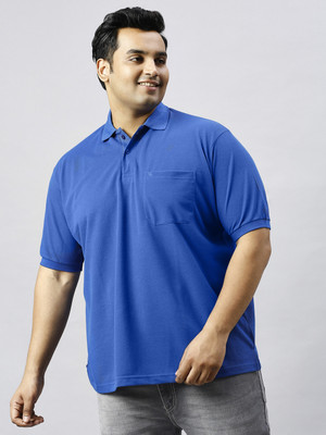 XMEX Solid Men Polo Neck Dark Blue T-Shirt