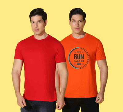 WOOSTRO Printed, Solid Men Round Neck Multicolor T-Shirt