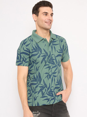 KASMA Printed Men Polo Neck Light Green T-Shirt