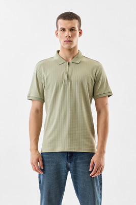 Snitch Self Design Men Polo Neck Light Green T-Shirt