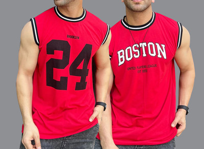 Kay Dee Printed Men Round Neck Red T-Shirt