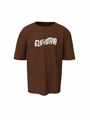 Hello Swanky Printed Men Round Neck Brown T-Shirt