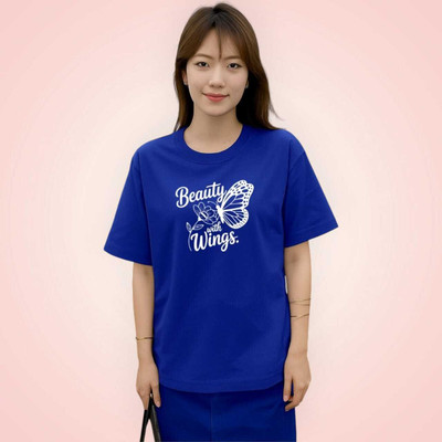 Stylicity Printed Women Round Neck Blue T-Shirt