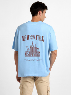 NOBERO Solid Men Round Neck Light Blue T-Shirt