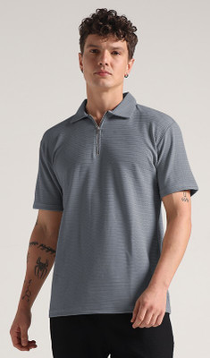 INDICLUB Self Design Men Polo Neck Grey T-Shirt