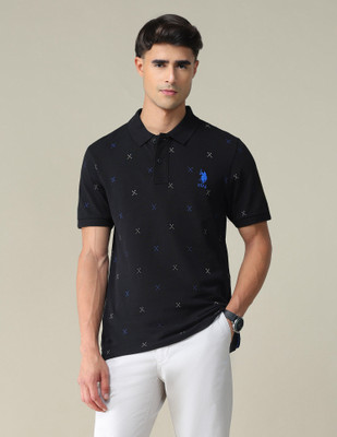 U.S. POLO ASSN. Printed Men Polo Neck Black T-Shirt