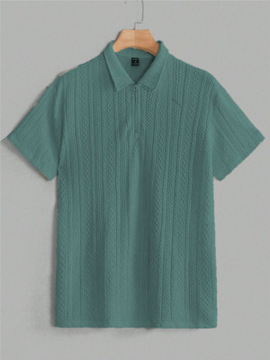 RIDHUDEE Solid Men Polo Neck Light Green T-Shirt