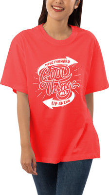 HouseOfCommon Printed, Typography Women Round Neck Red T-Shirt