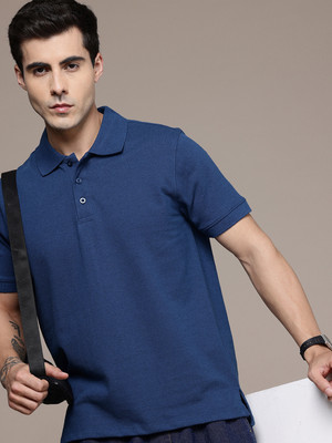 METRONAUT Solid Men Polo Neck Blue T-Shirt