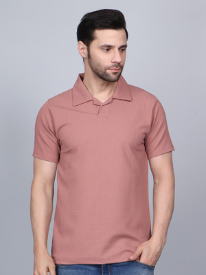 urban trees Self Design Men Polo Neck Pink T-Shirt