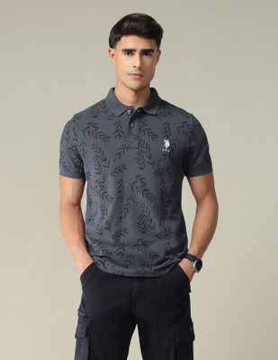 U.S. POLO ASSN. Printed Men Polo Neck Grey T-Shirt