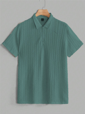 RIDHUDEE Solid Men Polo Neck Light Green T-Shirt