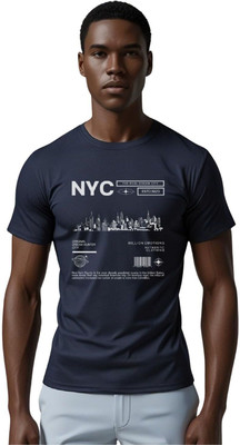 Millionemotions Printed Men Round Neck Navy Blue T-Shirt