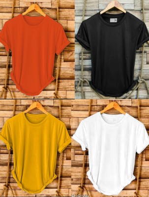 PARA HILLS Solid Men Round Neck Orange, Black, Yellow, White T-Shirt