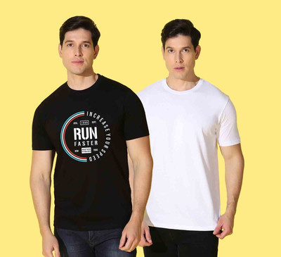 WOOSTRO Typography, Solid Men Round Neck Black, White T-Shirt