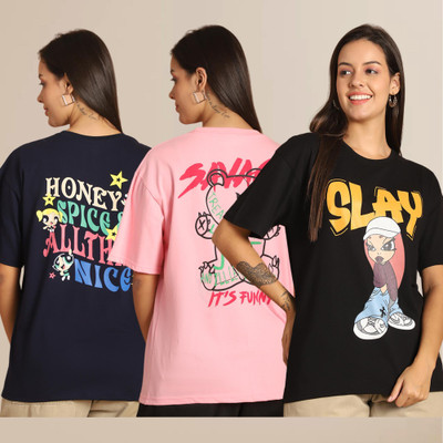 Mast & Harbour Printed Women Round Neck Multicolor T-Shirt