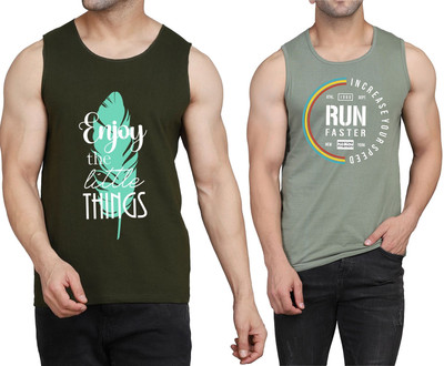 WOOSTRO Printed Men Scoop Neck Dark Green, Light Green T-Shirt