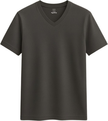 HypeDrip Solid Men V Neck Grey T-Shirt